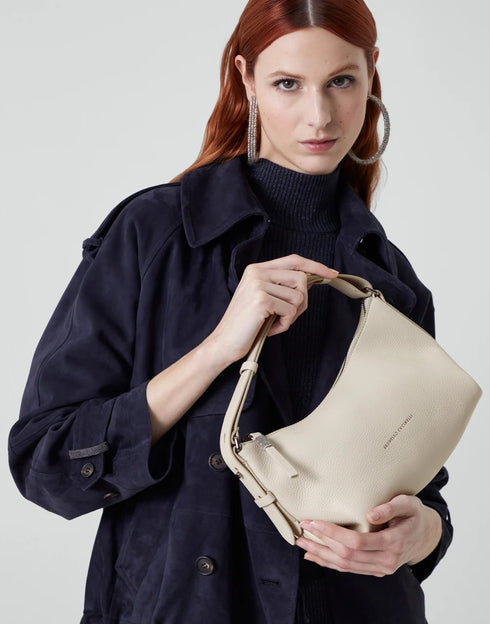 Bolso de mano de piel con logo estampado y asa superior